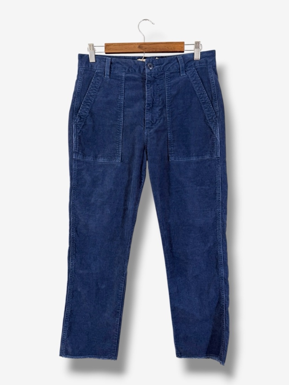 AMO Easy Army Trouser Blue Size 28 Raw Hem Cropped Ankle Corduroy FLAWED Pants